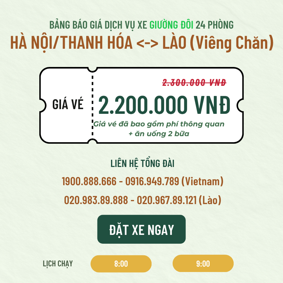 Đặt xe Hà Nội <=> Lào Giường Đôi