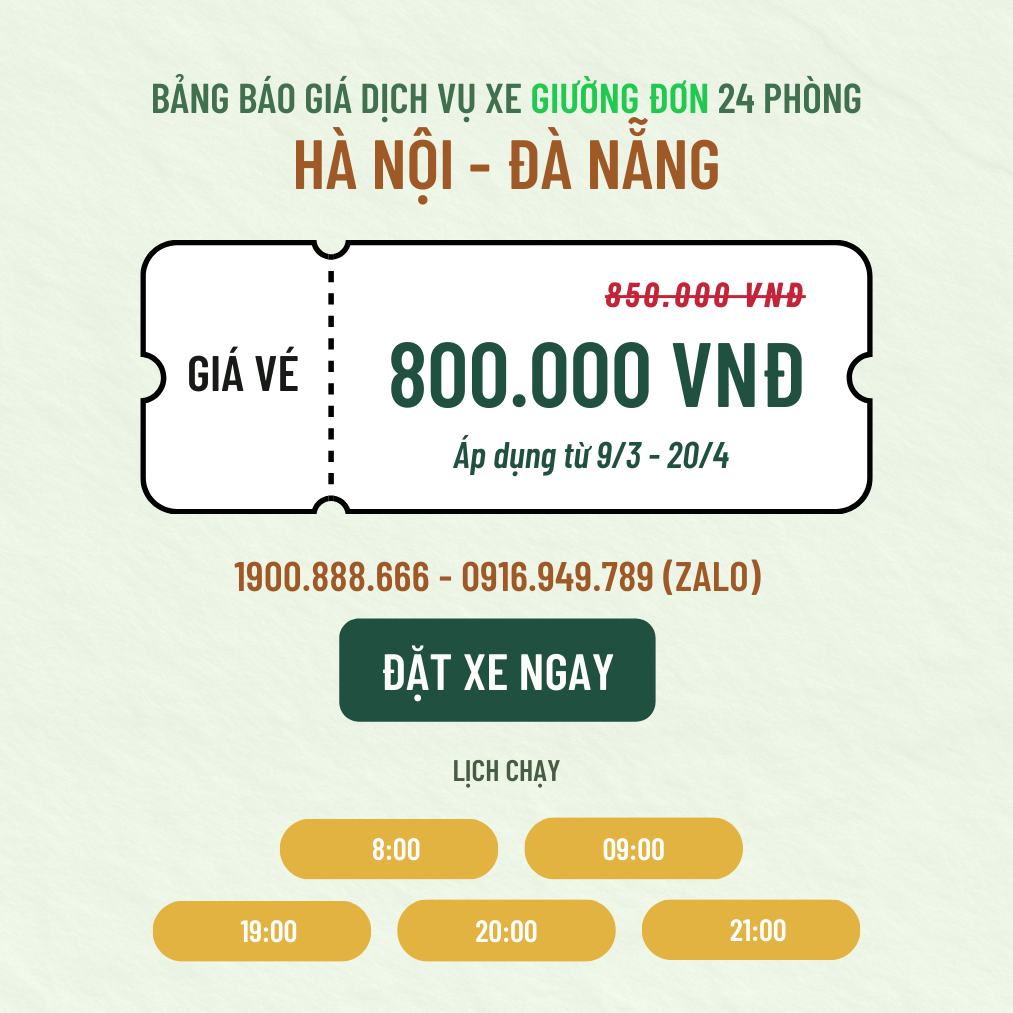 Đặt Xe Hà Nội <=> Đà Nẵng Giường Đơn