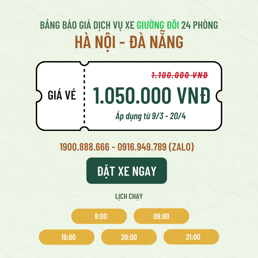 Đặt Xe Hà Nội <=> Đà Nẵng Giường Đôi