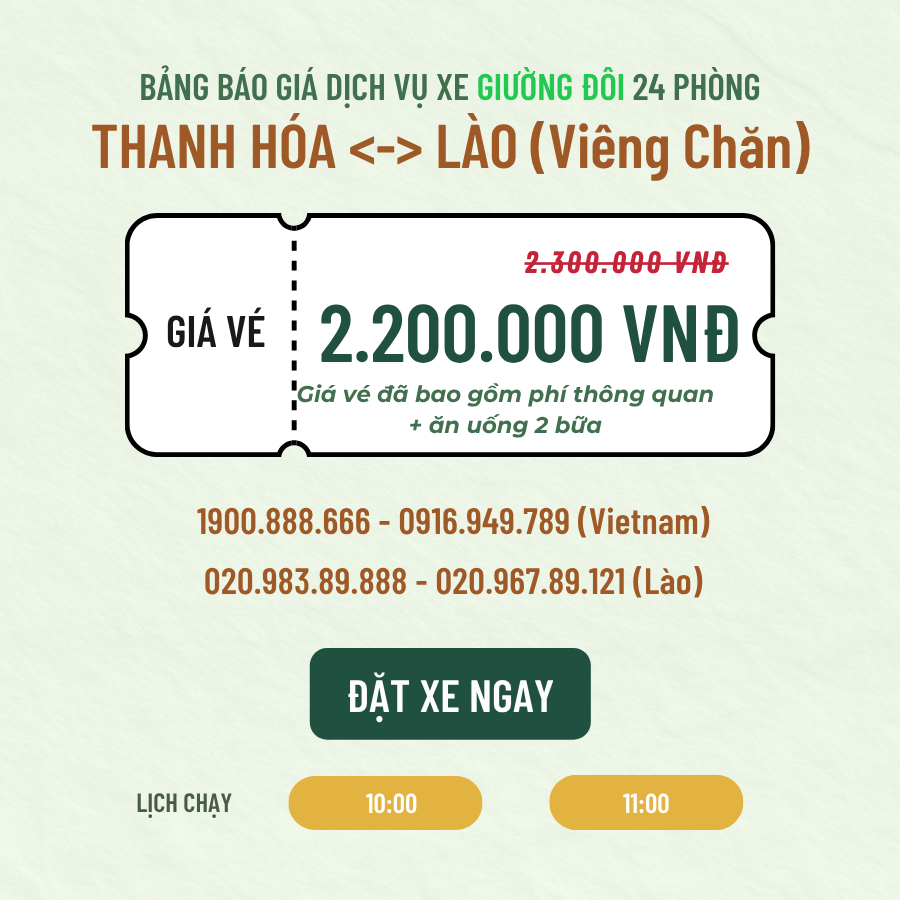 Đặt xe Thanh Hóa <=> Lào Giường Đôi